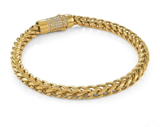 Bracelet Franco serti 6 mm en acier inoxydable · Studded Stainless Steel Franco Bracelet