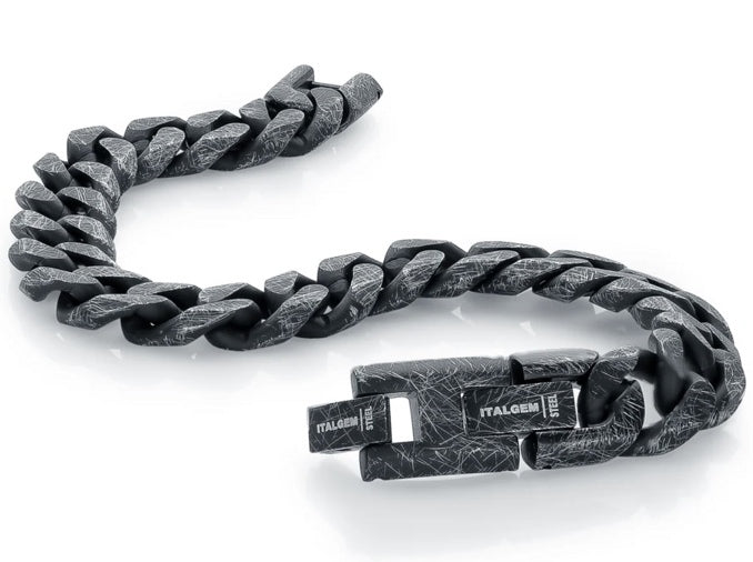 Bracelet cubain noir texturé 11 mm · Black Textured Stainless Steel Cuban Bracelet