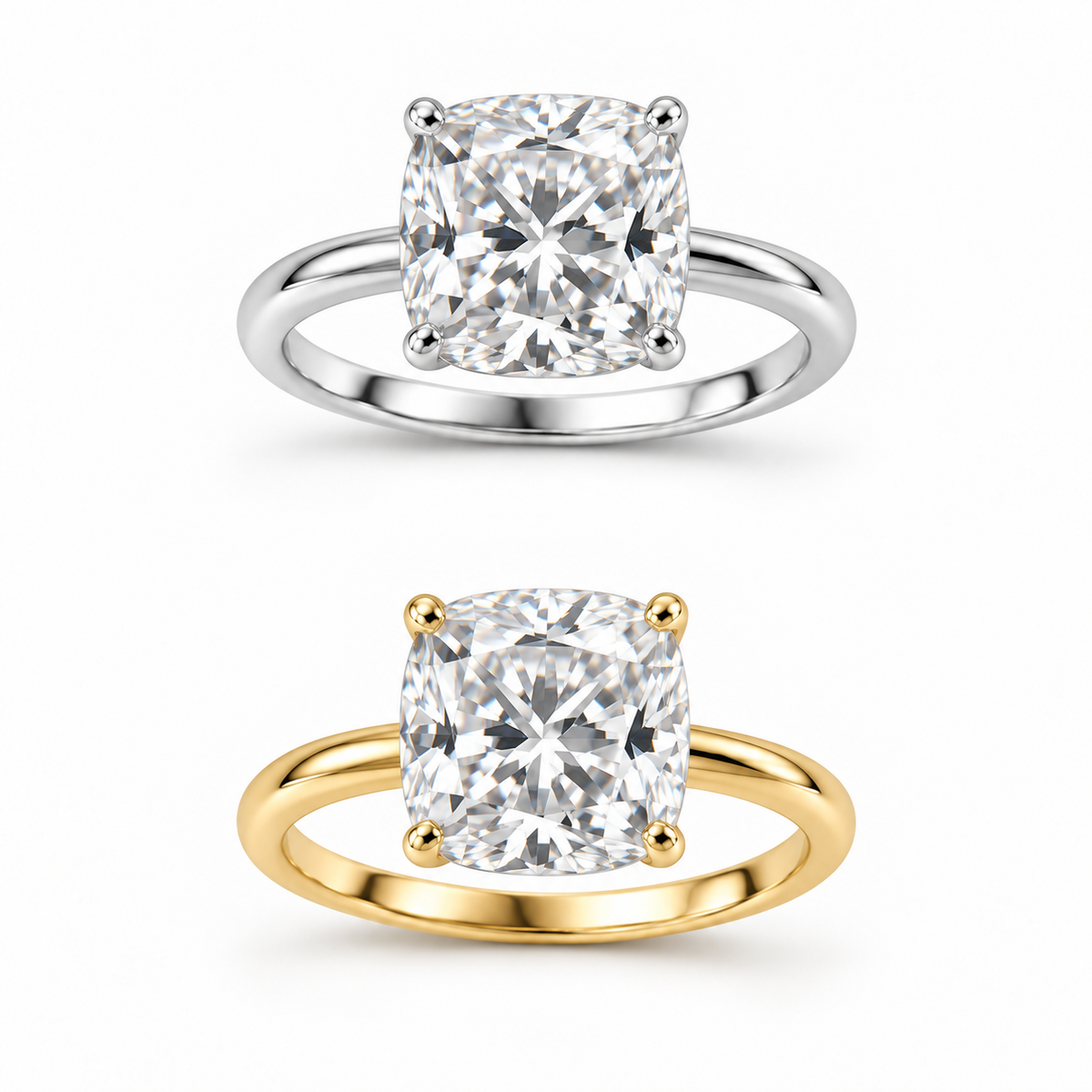 Bagues coussin en or blanc et jaune 14K, disposition verticale