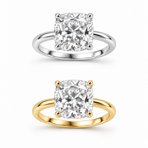 Bagues coussin en or blanc et jaune 14K, disposition verticale