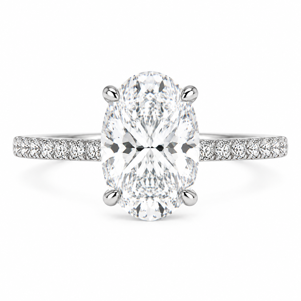 Bague ovale 3 ct en or blanc 14K / 3 ct oval lab diamond pavé ring