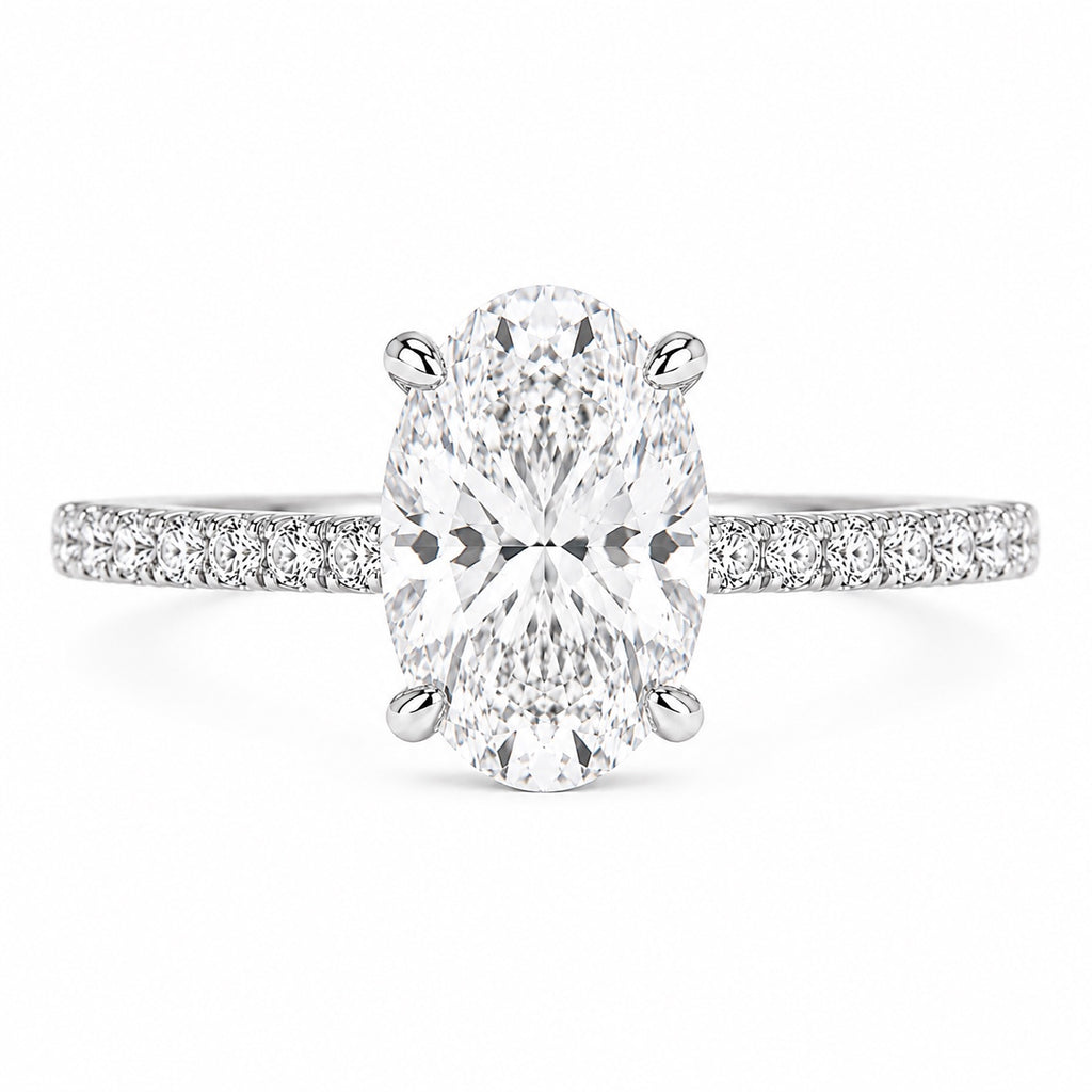 oval pavé ring, white metal / Bague pavée ovale, métal blanc