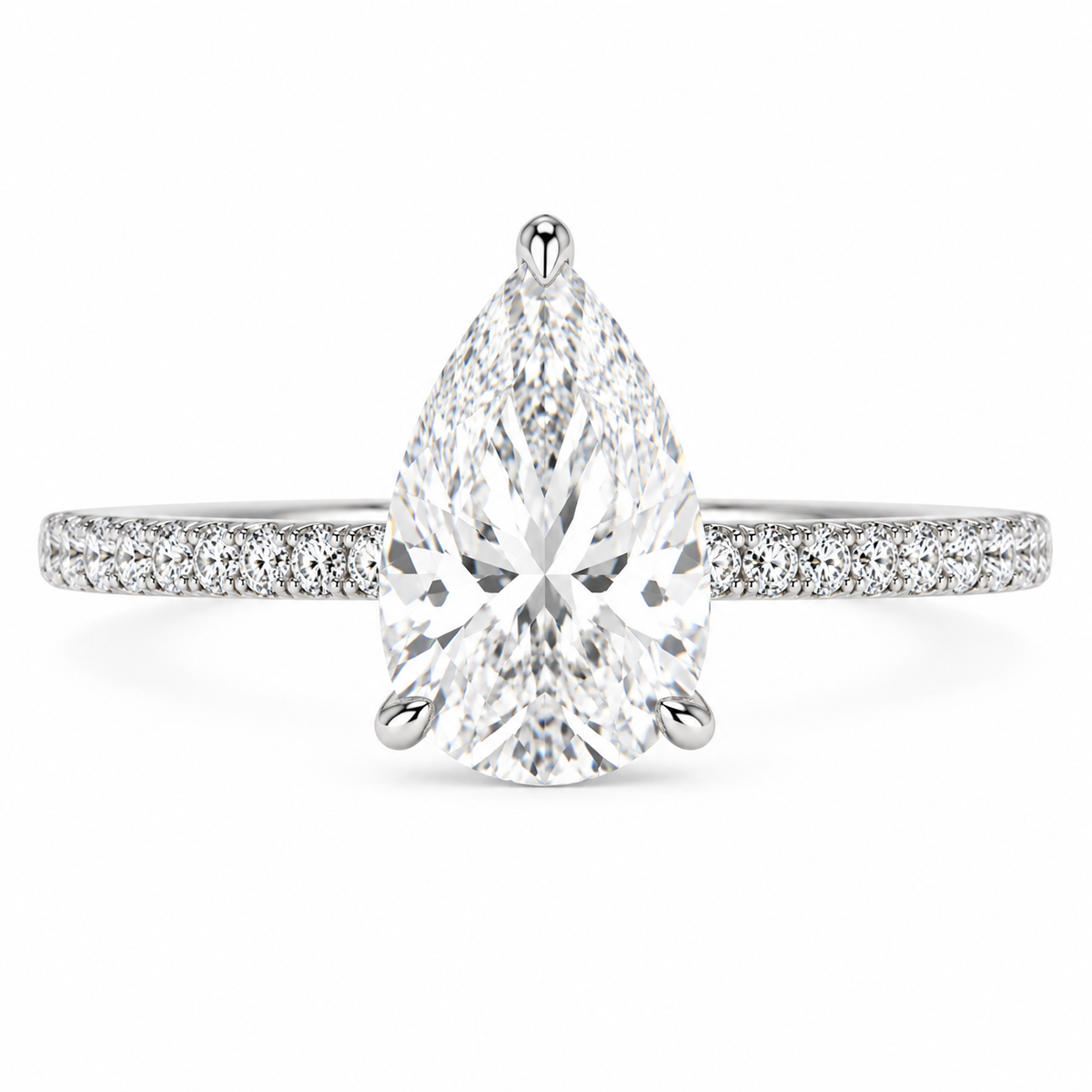 3 ct pear lab diamond pavé ring, 14K white gold