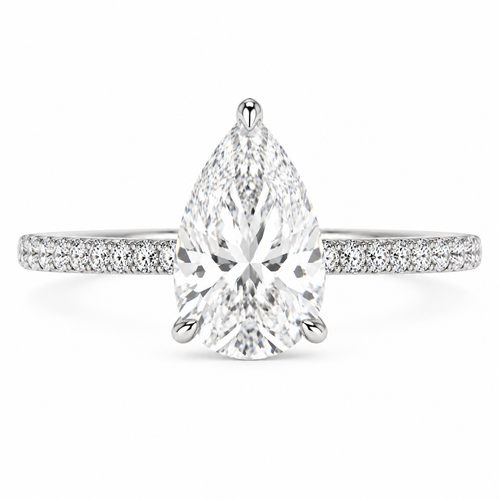 3 ct pear lab diamond pavé ring, 14K white gold