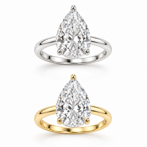 Bagues poire en or blanc et jaune 14K, disposition verticale