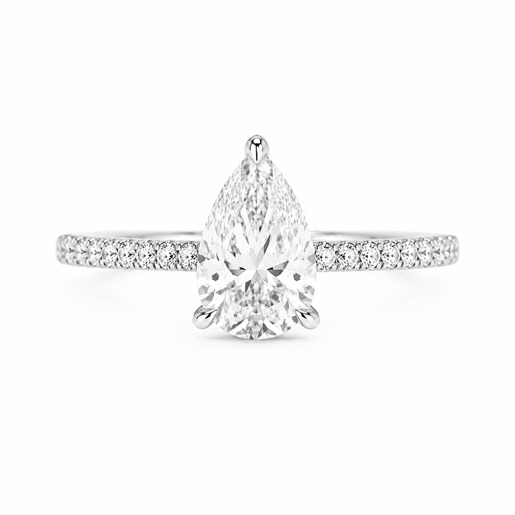pear-shaped pavé ring, white metal / Bague pavée en forme de poire, métal blanc
