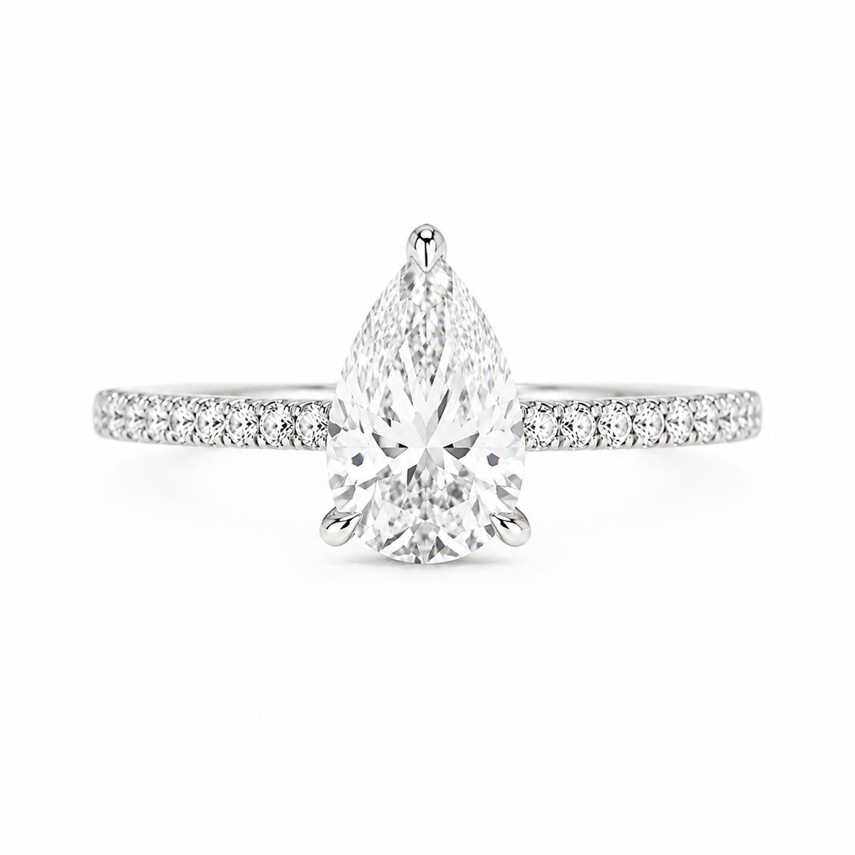 pear-shaped pavé ring, white metal / Bague pavée en forme de poire, métal blanc