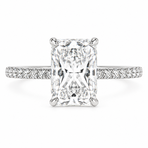 3 ct rectangular lab diamond pavé ring, 14K white gold