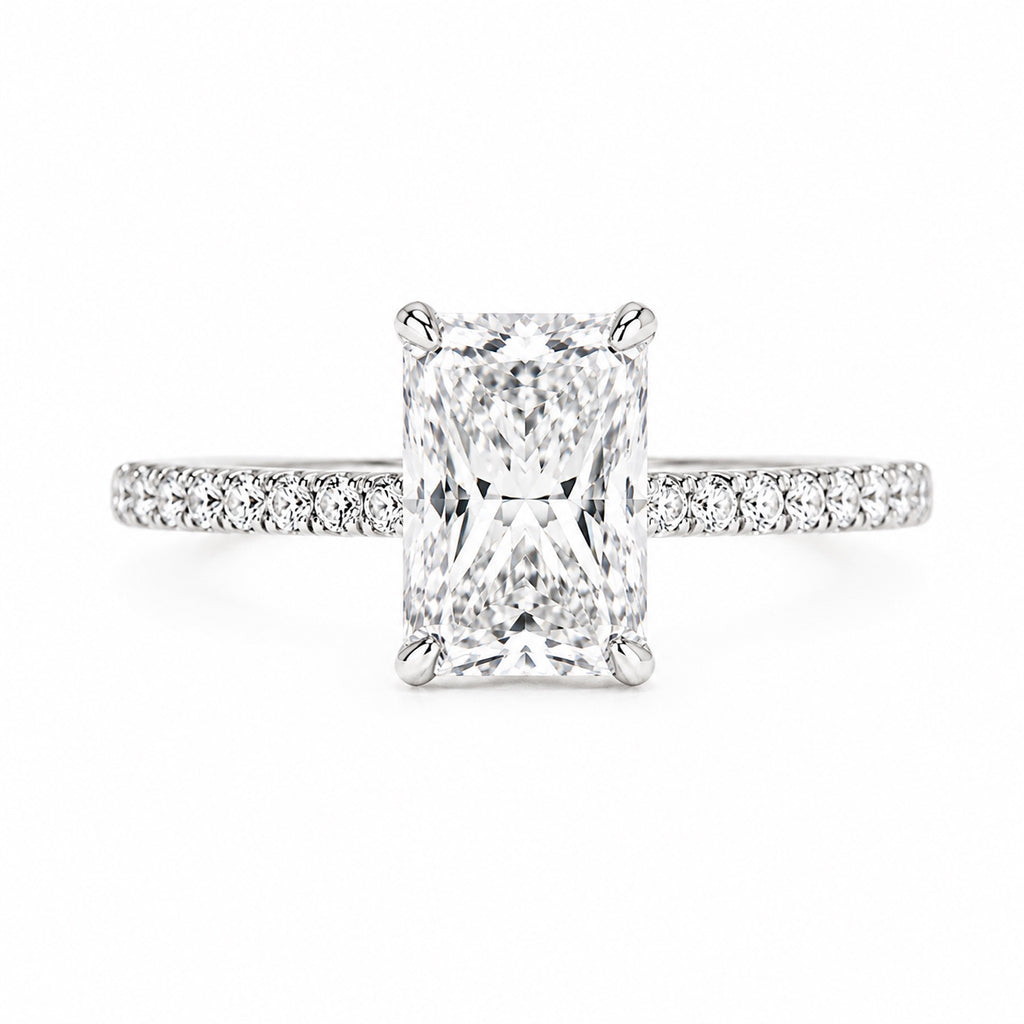 rectangular pavé ring, white metal / Bague pavée rectangulaire, métal blanc