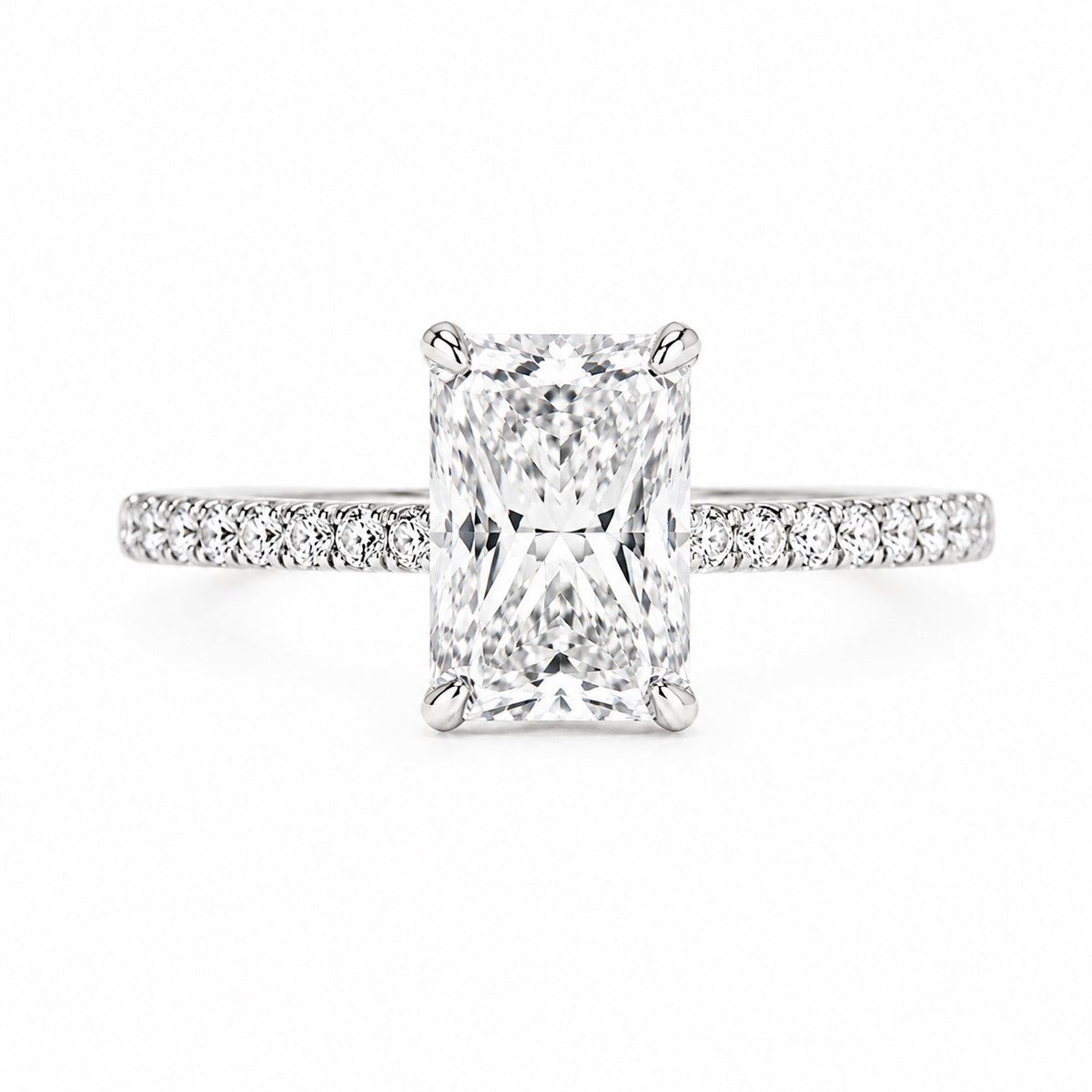 rectangular pavé ring, white metal / Bague pavée rectangulaire, métal blanc