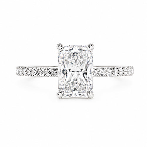 rectangular pavé ring, white metal / Bague pavée rectangulaire, métal blanc
