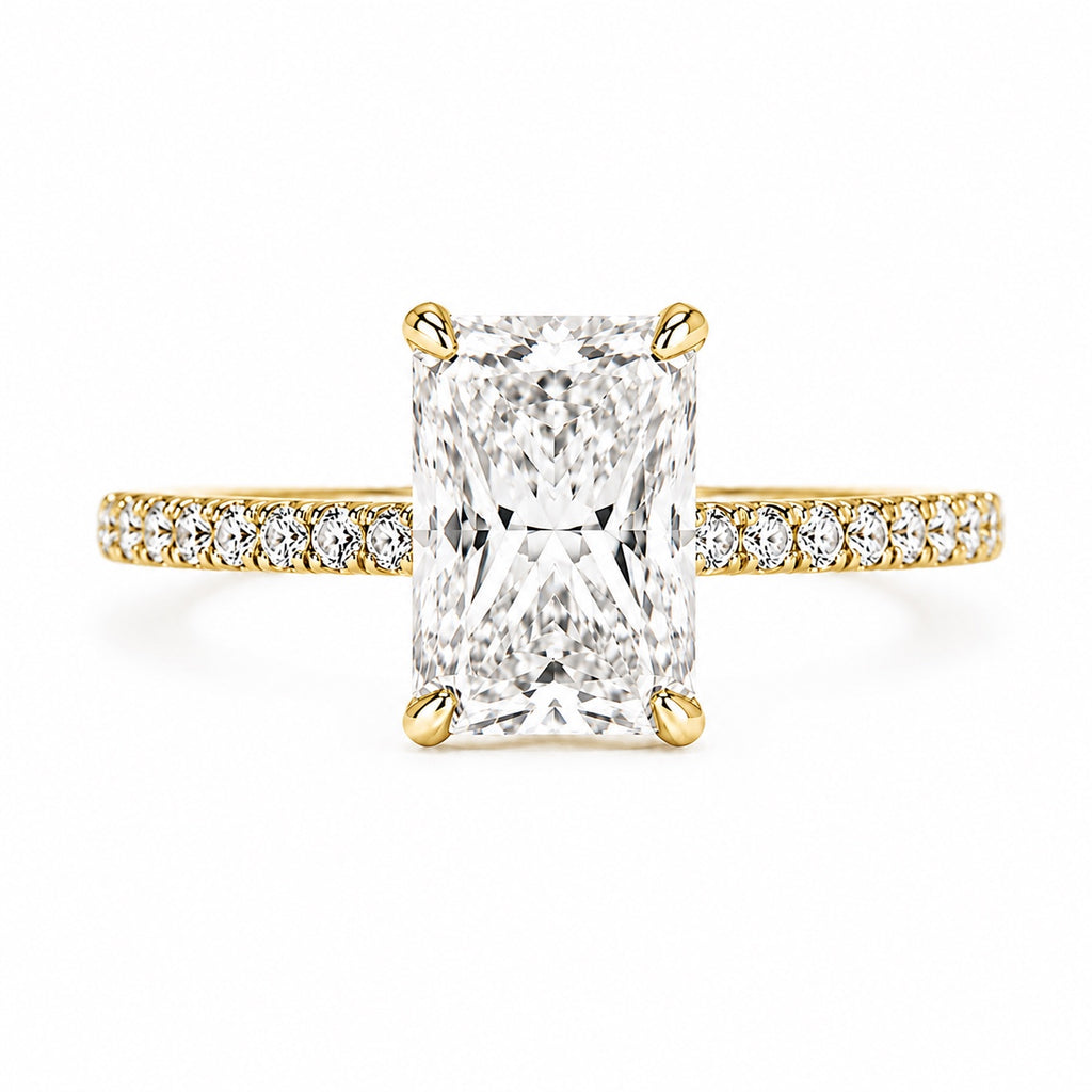 rectangular pavé ring, yellow metal / Bague pavée rectangulaire, métal jaune