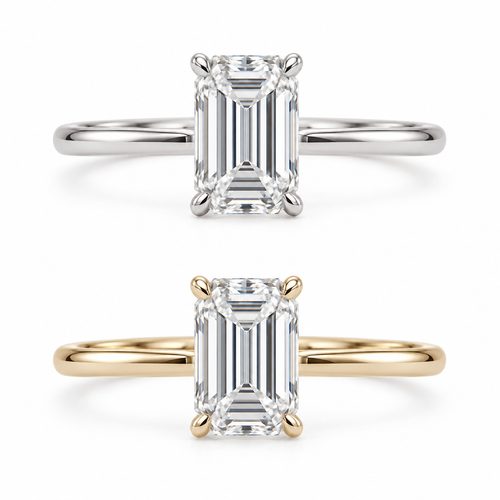 Solitaire émeraude, or blanc et jaune 14K / Emerald-cut solitaire, 14K white and yellow gold