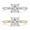 Solitaire princesse, or blanc et jaune 14K / Princess-cut solitaire, 14K white and yellow gold