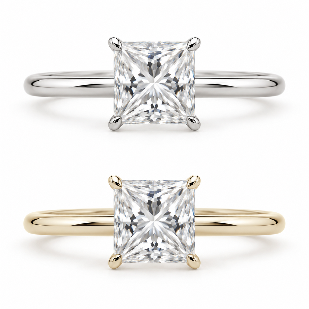 Solitaire princesse, or blanc et jaune 14K / Princess-cut solitaire, 14K white and yellow gold