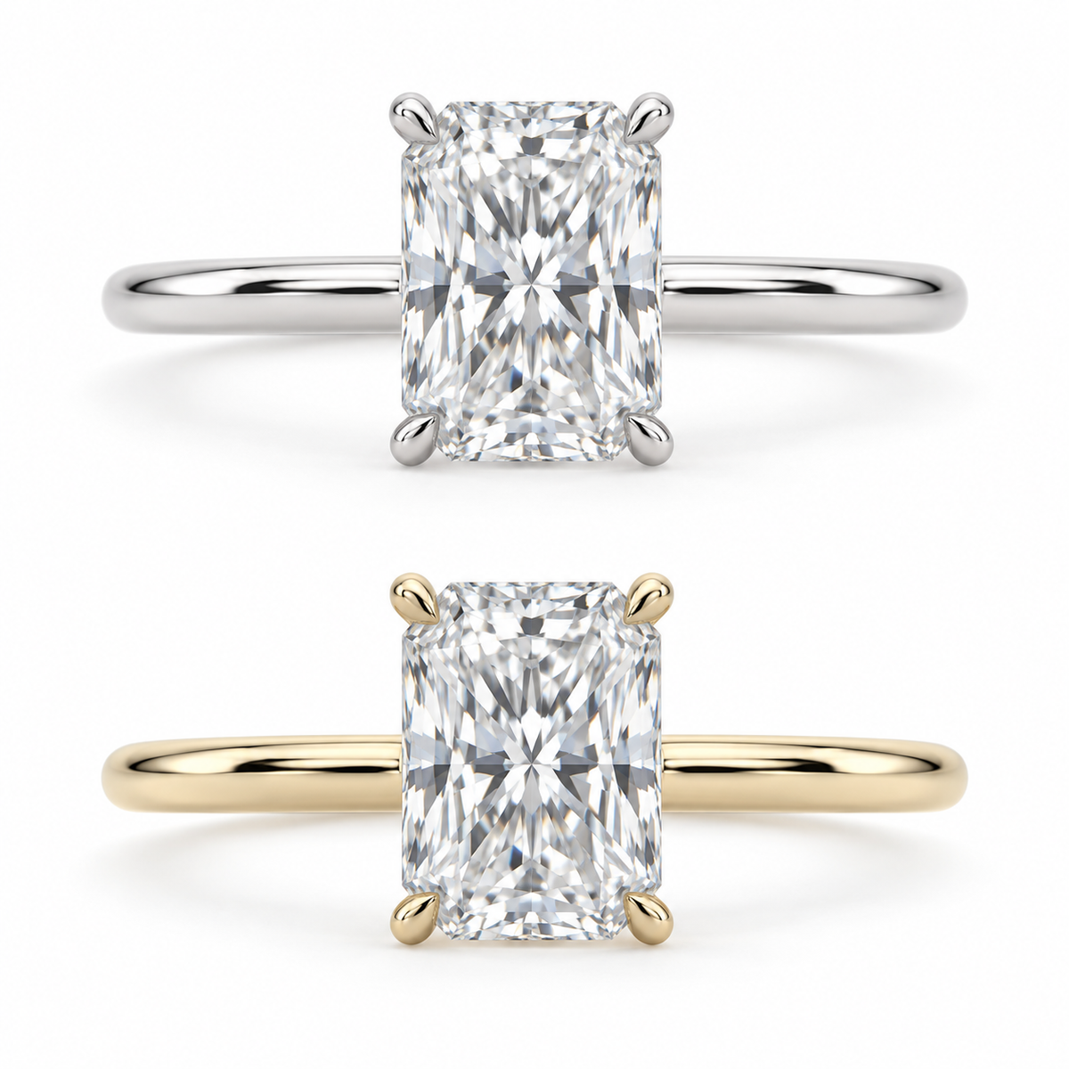 Solitaire radiant, or blanc et jaune 14K / Radiant-cut solitaire, 14K white and yellow gold