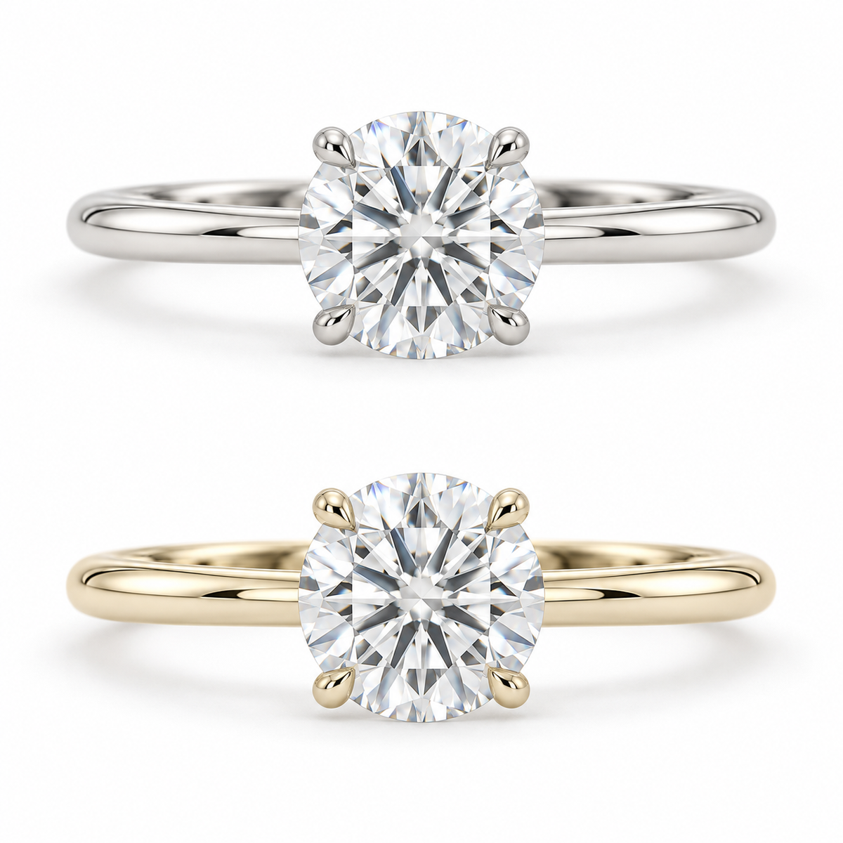 Solitaire rond, or blanc et jaune 14K / Round solitaire, 14K white and yellow gold